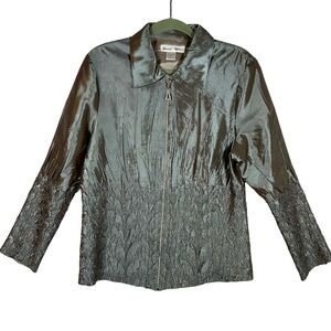 General Apparel Designer Iridescent Green Taupe Zip Topper Jacket Blazer Size XL